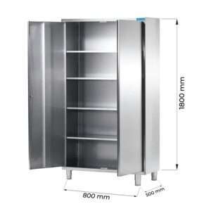 Armario en acero Inox con N.2 puertas batientes y N.3 estantes L800xP500xH1800 mm - linea premium