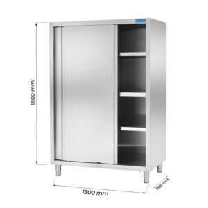 Armario en acero Inox con N.2 puertas correderas y N.3 estantes L1300xP700xH1800 mm - linea premium