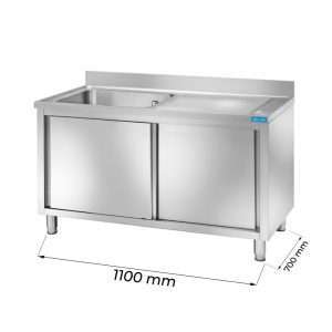 Fregadero mueble en acero inox con peto trasero y gotero a la derecha L1100xP700xH850 mm - linea premium