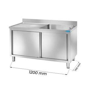 Fregadero mueble en acero inox con peto trasero y gotero a la izquierda L1200xP700xH850 mm - linea premium