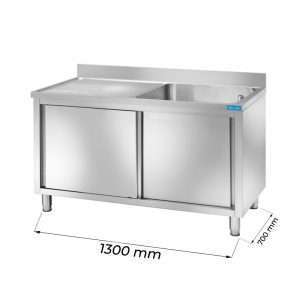 Fregadero mueble en acero inox con peto trasero y gotero a la izquierda L1300xP700xH850 mm - linea premium