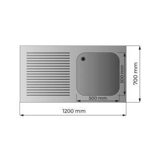 Fregadero mueble abierto en acero inox para lavavajillas con peto trasero y gotero a la izquierda  L1200xP700xH850 mm - linea premium - Imagen 2