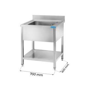 Fregadero abierto de acero inox sobre piernas con peto trasero L700xP600xH850 mm - linea premium