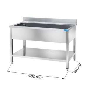 Fregadero abierto en acero inox sobre piernas con peto trasero L1400xP700xH850 mm - linea premium