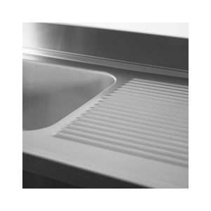 Fregadero mueble en acero inox con N.2 senos con peto trasero y gotero a la derecha  L1900xP700xH850 mm - linea premium - Imagen 8