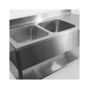Fregadero mueble en acero inox con N.2 senos con peto trasero y gotero a la derecha  L1900xP600xH850 mm - linea premium - Imagen 7