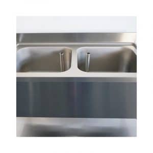Fregadero abierto en acero inox sobre patas con N.2 senos con peto trasero y N.2 goteros L2000xP700xH850 mm - linea premium - Imagen 7