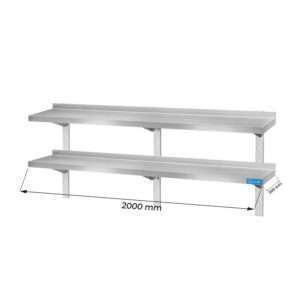 Estanteria de pared doble en acero inox, L2000xP300xH700 mm - linea premium