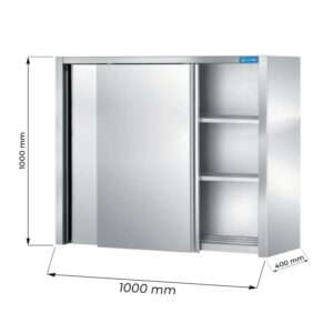 Armarios de pared con puertas correderas en acero inox con 2 estantes, L1000xP400xH1000 mm - linea premium