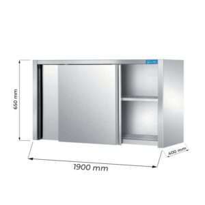 Armarios de pared con puertas correderas en acero inox con 1 estante, L1900xP400xH650 mm - linea premium
