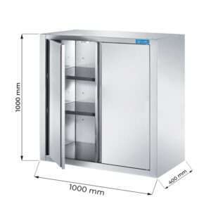 Armarios de pared con puertas batientes en acero inox y 2 estantes, L1000xP400xH1000 mm - linea premium