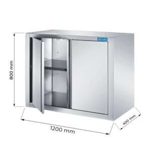 Armarios de pared con puertas batientes en acero inox y 1 estante, L1200xP400xH800 mm - linea premium