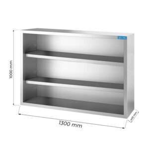 Armarios de pared abiertos en acero inox con 2 estantes, L1300xP400xH1000 mm - linea premium