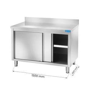 Armarios de trabajo en acero inox con puertas y peto trasero L1500xP600xH850 mm - linea premium
