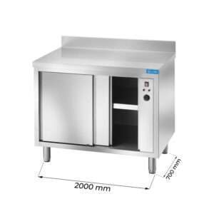 Armarios de trabajo en acero inox caliente con puertas y peto trasero L2000xP700xH850 mm - linea premium