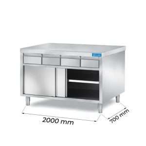 Armarios de trabajo en acero inox con puertas y N.4 cajones horizontales L2000xP700xH850 mm - linea premium