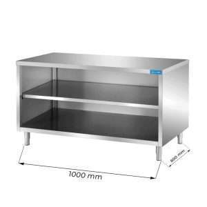 Mesa en acero inox abierta con N.2 estantes L1000xP600xH850 mm - linea premium
