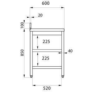 Mesa en acero inox abierta con N.2 estantes y peto trasero L2000xP600xH850 mm - linea premium - Imagen 4