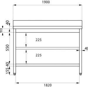 Mesa en acero inox abierta con N.2 estantes y peto trasero L1900xP700xH850 mm - linea premium - Imagen 3