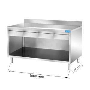 Mesa en acero inox abierta con N.4 cajones horizontales y peto trasero L1800xP600xH850 mm - linea premium - Imagen 1