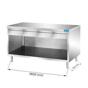 Mesa en acero inox abierta con N.4 cajones horizontales L1800xP700xH850 mm - linea premium