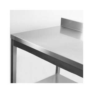 Mesa en acero inox con estante inferior y peto trasero L1600xP700xH850 mm - linea premium - Imagen 9