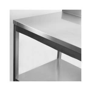 Mesa en acero inox con N.2 estantes y con peto trasero L1300xP700xH850 mm - linea premium - Imagen 9