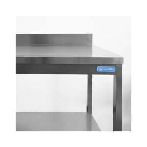 Mesa en acero inox con N.2 estantes y con peto trasero L1300xP700xH850 mm - linea premium - Imagen 6