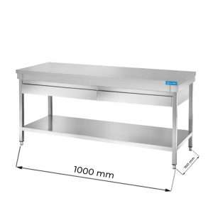 Mesa en acero inox con N.2 cajones con estante inferior L1000xP700xH850 mm - linea premium