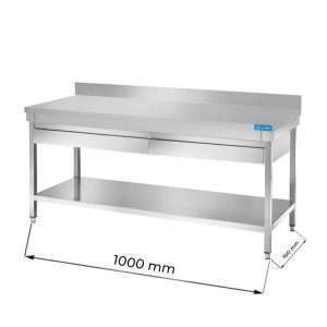 Mesa en acero inox con N.2 cajones con estante inferior y con peto trasero  L1000xP700xH850 mm - linea premium - Imagen 1