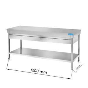 Mesa en acero inox con N.2 cajones con estante inferior L1200xP700xH850 mm - linea premium