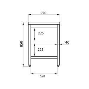 Mesa en acero inox con N.2 estantes L1100xP700xH850 mm - linea premium - Imagen 4