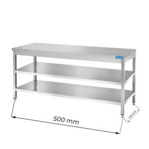 Mesa en acero inox con N.2 estantes L500xP700xH850 mm - linea premium