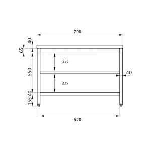 Mesa en acero inox con N.2 estantes L700xP700xH850 mm - linea premium - Imagen 3