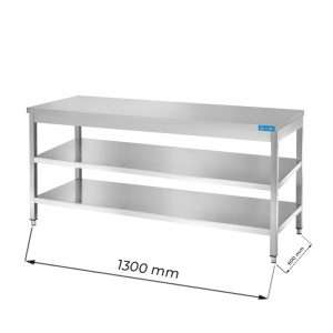 Mesa en acero inox con N.2 estantes L1300xP600xH850 mm - linea premium
