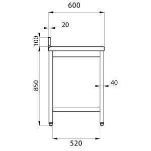 Mesa en acero inox sin estante inferior y con peto trasero L500xP600xH850 mm - linea premium - Imagen 5
