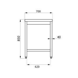 Mesa en acero inox sin estante inferior L900xP700xH850 mm - linea premium - Imagen 3