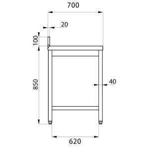Mesa en acero inox sin estante inferior y con peto trasero L1200xP700xH850 mm - linea premium - Imagen 4