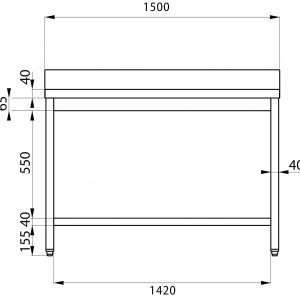 Mesa en acero inox sin estante inferior y con peto trasero L1500xP700xH850 mm - linea premium - Imagen 3