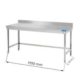 Mesa en acero inox sin estante inferior y con peto trasero L1700xP700xH850 mm - linea premium