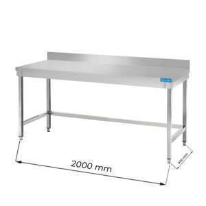 Mesa en acero inox sin estante inferior y con peto trasero L2000xP600xH850 mm - linea premium