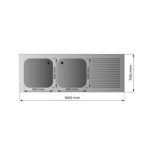 Fregadero mueble en acero inox con N.2 senos con peto trasero y gotero a la derecha  L1600xP700xH850 mm - linea premium - Imagen 2