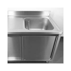 Fregadero mueble en acero inox con peto trasero y gotero a la izquierda L1500xP700xH850 mm - linea premium - Imagen 13