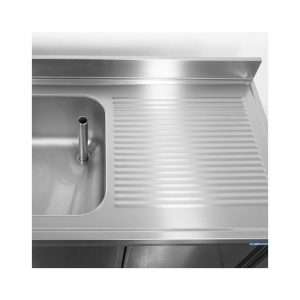 Fregadero mueble en acero inox con peto trasero y gotero a la derecha L1500xP700xH850 mm - linea premium - Imagen 12