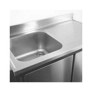 Fregadero mueble en acero inox con peto trasero y gotero a la derecha L1400xP600xH850 mm - linea premium - Imagen 5