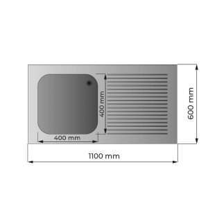 Fregadero mueble en acero inox con peto trasero y gotero a la derecha L1100xP600xH850 mm - linea premium - Imagen 2