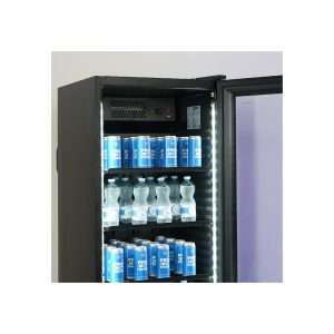 Vitrina refrigerada para bebidas de 378 lt negra con marco de LED azul temperatura de 0°C a +7°C - Imagen 10