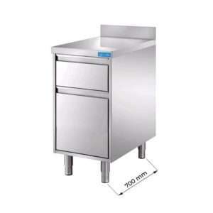 Cajoneras en acero inox con N.1 cajón, cajón botella y peto trasero L500xP700xH850 - linea premium