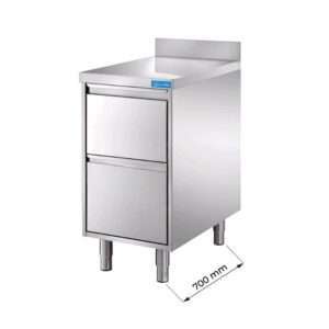 Cajoneras en acero inox con N.2 cajones y peto trasero L500xP700xH850 mm - linea premium