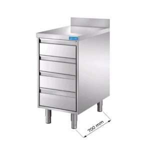 Cajoneras en acero inox con N.4 cajones y peto trasero L500xP700xH850 mm - linea premium